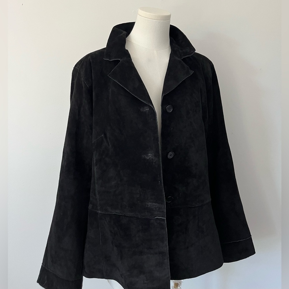 Black Suede Button-Front Jacket - image 1